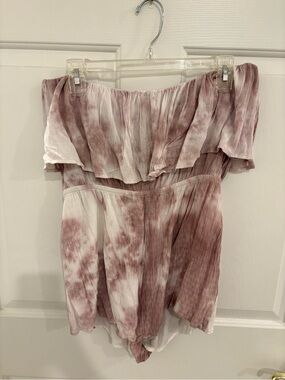 Strapless Tie-Dye Romper in Dusty Rose and White